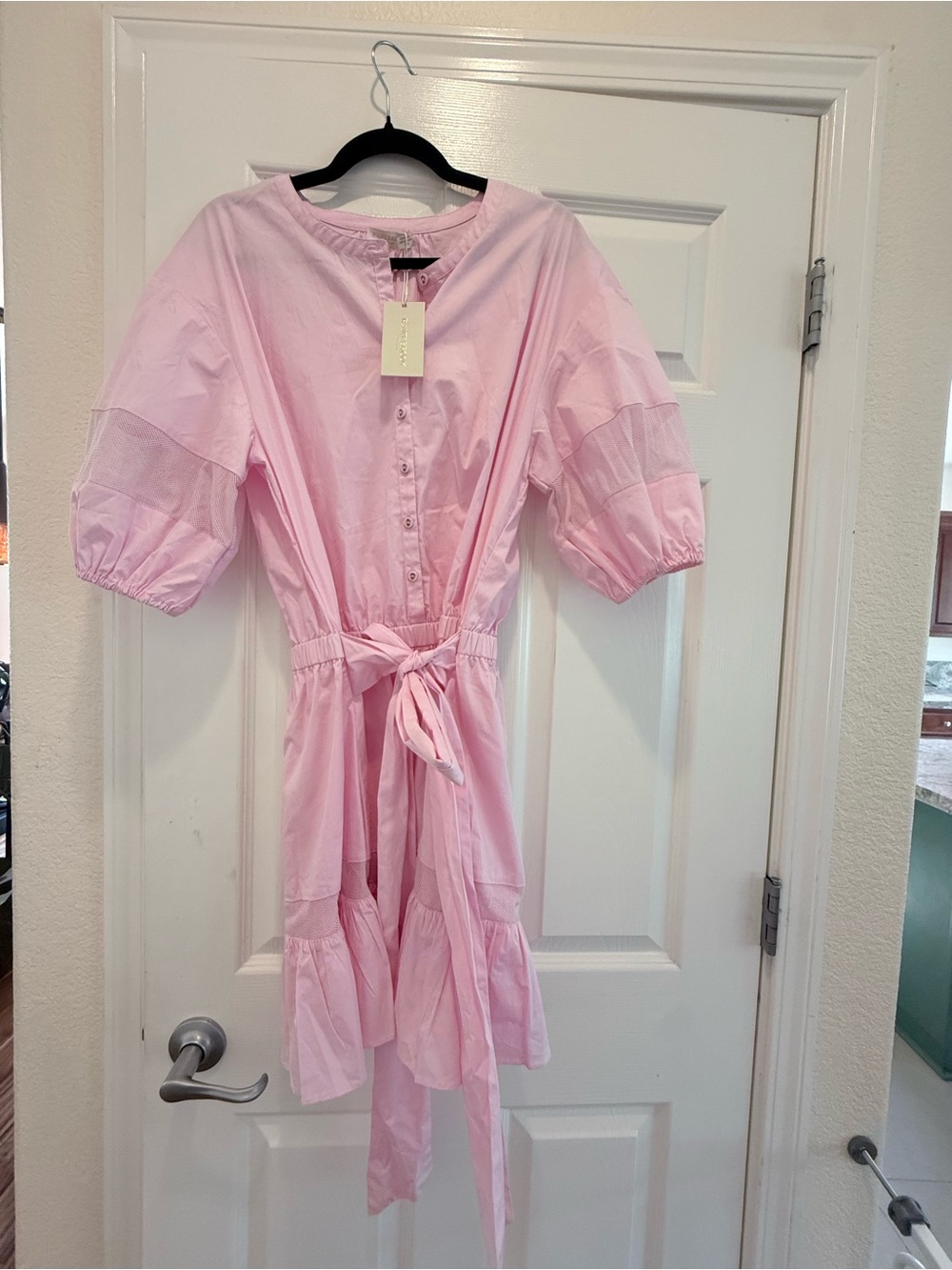 Ramy Brook Blush Pink Tie-Waist Cotton Dress